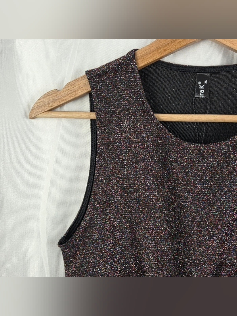 Allegra K Multicolor Metallic Sparkle Sleeveless Crop Top Black Lining Size XS - Picture 3 of 16